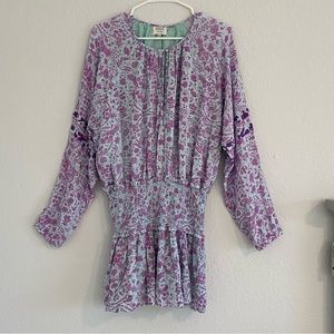 Hemant & Nandita L mini dress/tunic smocked sequin sleeves lined floral